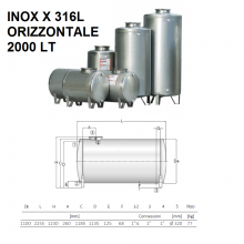 SERBATOIO ACCIAIO INOX X 316L ORIZZONTALE DA 2000 LT| CORDIVARI