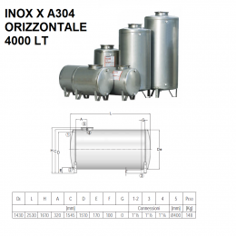 SERBATOI IN  ACCIAIO INOX X A304 ORIZZONTALI| 4000 LT |CORDIVARI