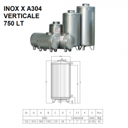 SERBATOI IN ACCIAIO INOX X A304 VERTICALI| 750 LT |CORDIVARI