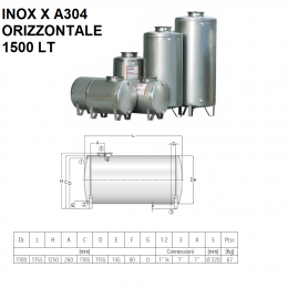 SERBATOIO ACCIAIO INOX X A304 ORIZZONTALE DA 1500 LT | CORDIVARI