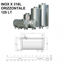 SERBATOIO ACCIAIO INOX X 316L ORIZZONTALE DA 125 LT | CORDIVARI