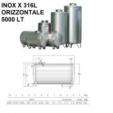 SERBATOIO ACCIAIO INOX X 316L ORIZZONTALE DA 5000 LT | CORDIVARI