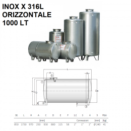 SERBATOIO ACCIAIO INOX X 316L ORIZZONTALE DA 1000 LT| CORDIVARI