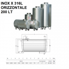 SERBATOIO ACCIAIO INOX X 316L ORIZZONTALE DA 200 LT | CORDIVARI