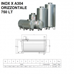 Serbatoio da 750 lt in acciaio inox A304| cisterna orizzontale Cordivari