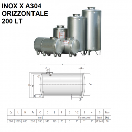 SERBATOI IN ACCIAIO INOX X A304 ORIZZONTALI | 200 LT | CORDIVARI