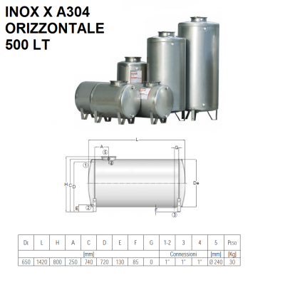 Serbatoi da 500 litri |Cisterne orizzontali in acciaio inox X A304|Cordivari