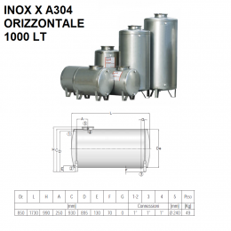 SERBATOI IN ACCIAIO INOX X A304 ORIZZONTALI | 1000 LT | CORDIVARI