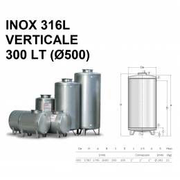 SERBATOIO ACCIAIO INOX X 316L VERTICALE DA 300 LT (Ø500) | CORDIVARI