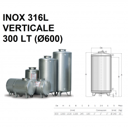 SERBATOIO ACCIAIO INOX X 316L VERTICALE DA 300 LT (Ø600) | CORDIVARI