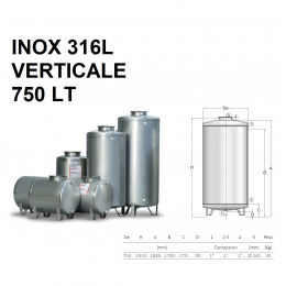 SERBATOIO ACCIAIO INOX X 316L VERTICALE DA 750 LT | CORDIVARI