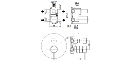 MISCELATORE INCASSO DOCCIA CON DEVIATORE A 3 USCITE DESIGN NERO OPACO |PAFFONI LIGHT