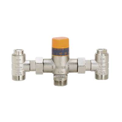 RIVER  MISCELATORE TERMOSTATICO MOD.UNIVERSALE con VALVOLE ECO DI CHIUSURA E NON RITORNO E FILTRO INOX - 1" M