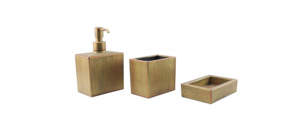 SET BAGNO DISPENSER + BICCHIERE + PORTA SAPONE | SERIE RETTANGOLARE ORO RAMATO