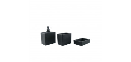 SET BAGNO DISPENSER + BICCHIERE + PORTA SAPONE | VETRO SABBIATO NERO