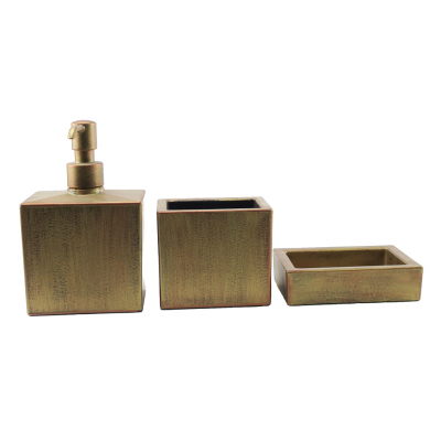 SET BAGNO DISPENSER + BICCHIERE + PORTA SAPONE | SERIE RETTANGOLARE ORO RAMATO