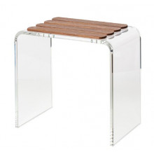 SGABELLO DOCCIA CON SEDUTA IN TEAK NATURALE E PLEXIGLASS