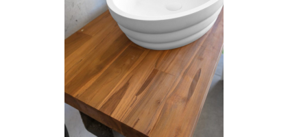 TOP PER LAVABO PERFETTO IN TEAK LISTELLARE PREPARATO E CERATO VARIE MISURE 