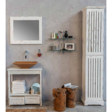SET MOBILI BAGNO URBAN COTTAGE BIANCO IN LEGNO DI TEAK COLONNA + TOP LARGE + SPECCHIO