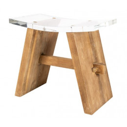 SGABELLO IN TEAK NATURALE E PLEXIGLASS ZEN CLEAR STOOL