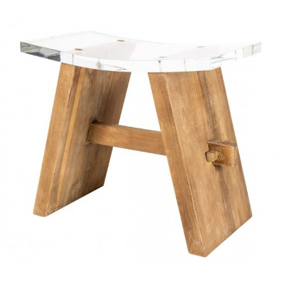 SGABELLO IN TEAK NATURALE E PLEXIGLASS ZEN CLEAR STOOL