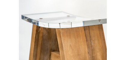 SGABELLO IN TEAK NATURALE E PLEXIGLASS ZEN CLEAR STOOL