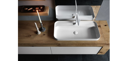 MOBILE ARREDO BAGNO BIANCO LUCIDO CON TOP IN ROVERE NK13