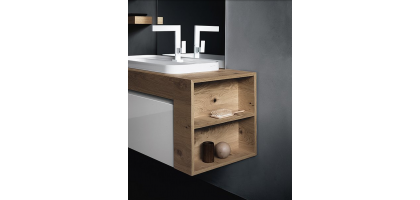 MOBILE ARREDO BAGNO BIANCO LUCIDO CON TOP IN ROVERE NK13