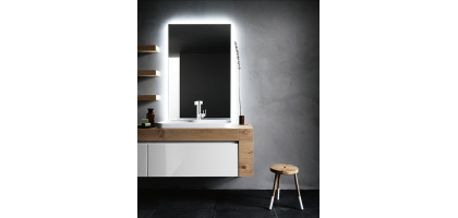 MOBILE ARREDO BAGNO BIANCO LUCIDO CON TOP IN ROVERE NK13