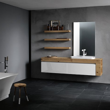 MOBILE ARREDO BAGNO BIANCO LUCIDO CON TOP IN ROVERE NK13