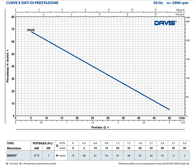 pompa sommersa Pedrollo Davis prestazioni