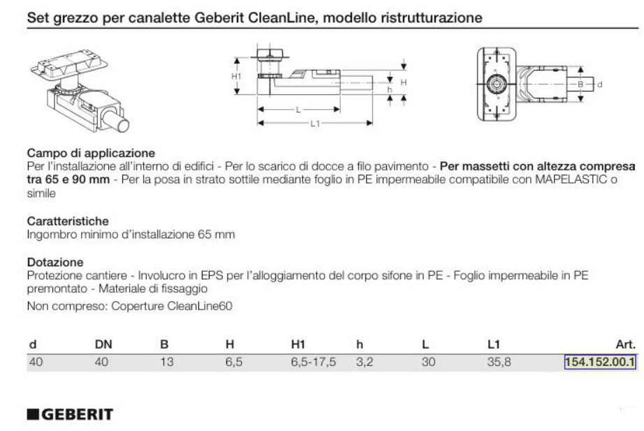 Geberit - Installatieset, voor Geberit douchekanalen, installatie