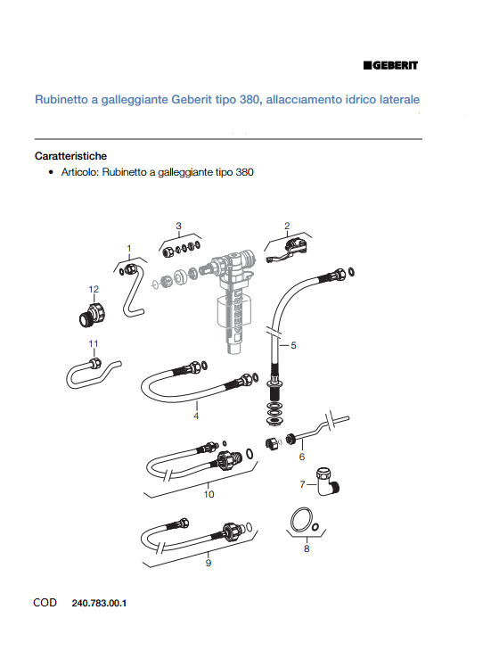 disegno tecnico rubinetto con galleggiante geberit