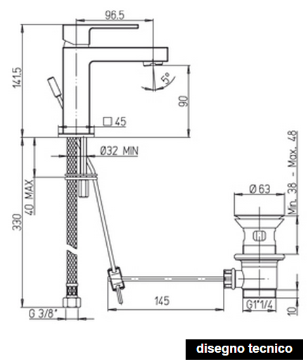 disegno tecnico paini dax lavabo