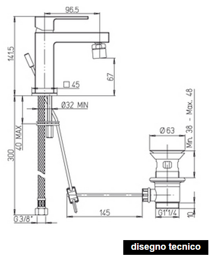 disegno tecnico rubinetto bidet paini dax