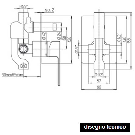 disegno tecnico paini dax doccia con deviatore