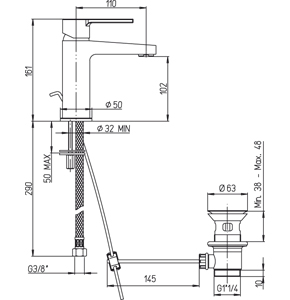 disegno tecnico rubinetto lavabo paini