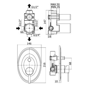 disegno tecnico miscelatore per doccia Paffoni Blu