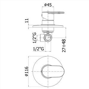 disegno tecnico rubinetto per doccia candy paffoni