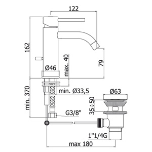 miscelatore lavabo light disegno tecnico