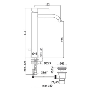 disegno tecnico paffoni light per lavabo
