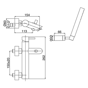 disegno tecnico miscelatore vasca Paffoni Light