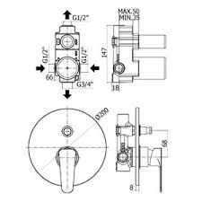 disegno tecnico miscelatore sly per doccia