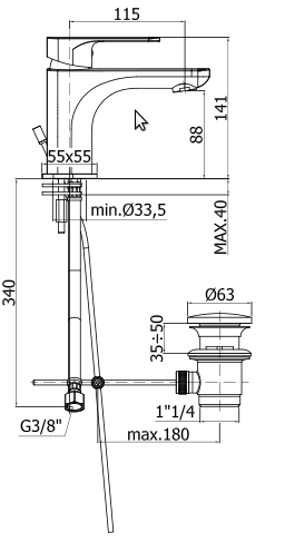 disegno tecnico paffoni sly lavabo sy075