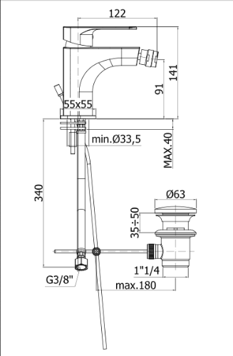 paffoni sly bidet disegno tecnico