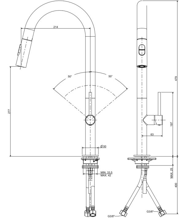 disegno tecnico rubinetto chef ch185cr