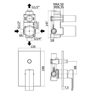 dimensioni miscelatore con deviatore paffoni level doccia