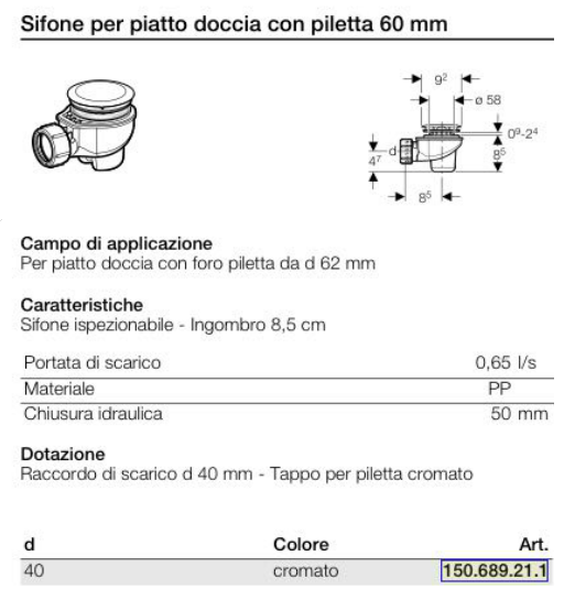 Sifone per piatto doccia con piletta 62 mm 150.071.21.1 – Geberit – Russo  Angelo snc