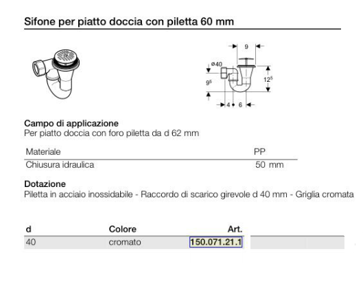 Sifone per piatto doccia con piletta 62 mm 150.071.21.1 – Geberit – Russo  Angelo snc