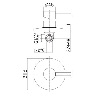 disegno tecnico Paffoni Stick incasso doccia